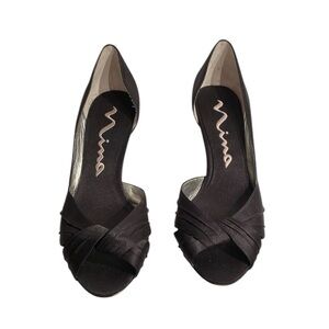 Nina Women's Black Peep-Toe Heels size 9M Heel is 2.5”
